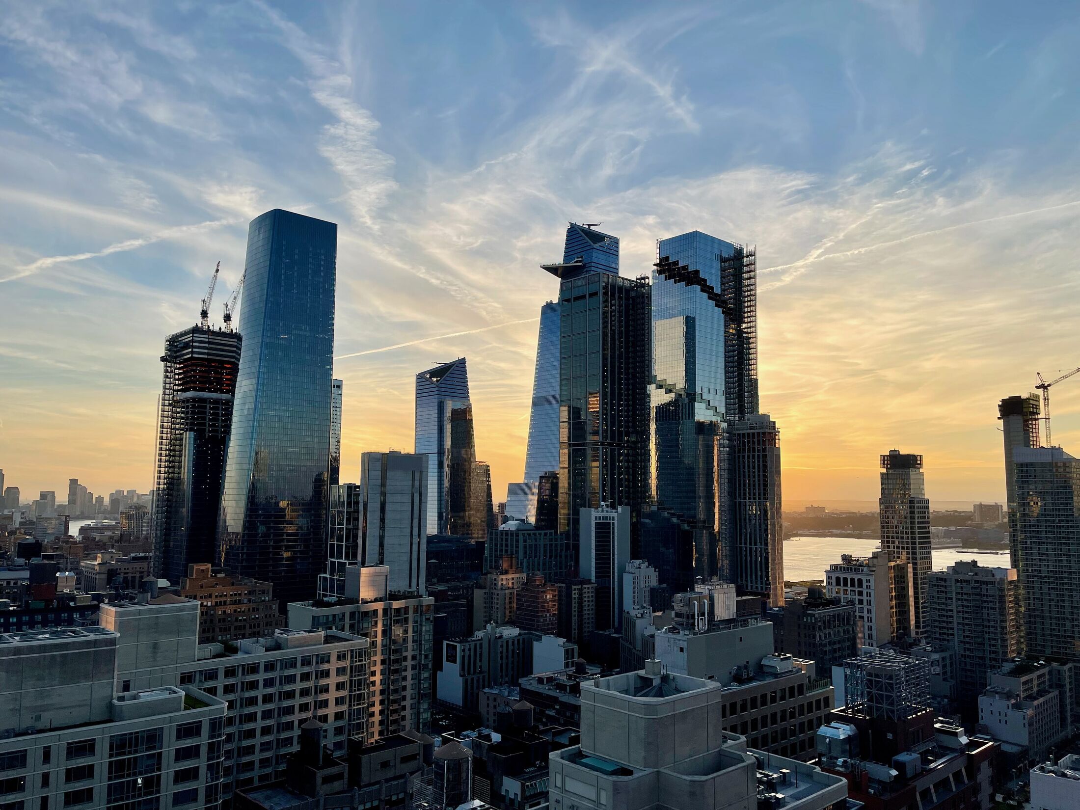 Supertall towers of Manhattan at sunset